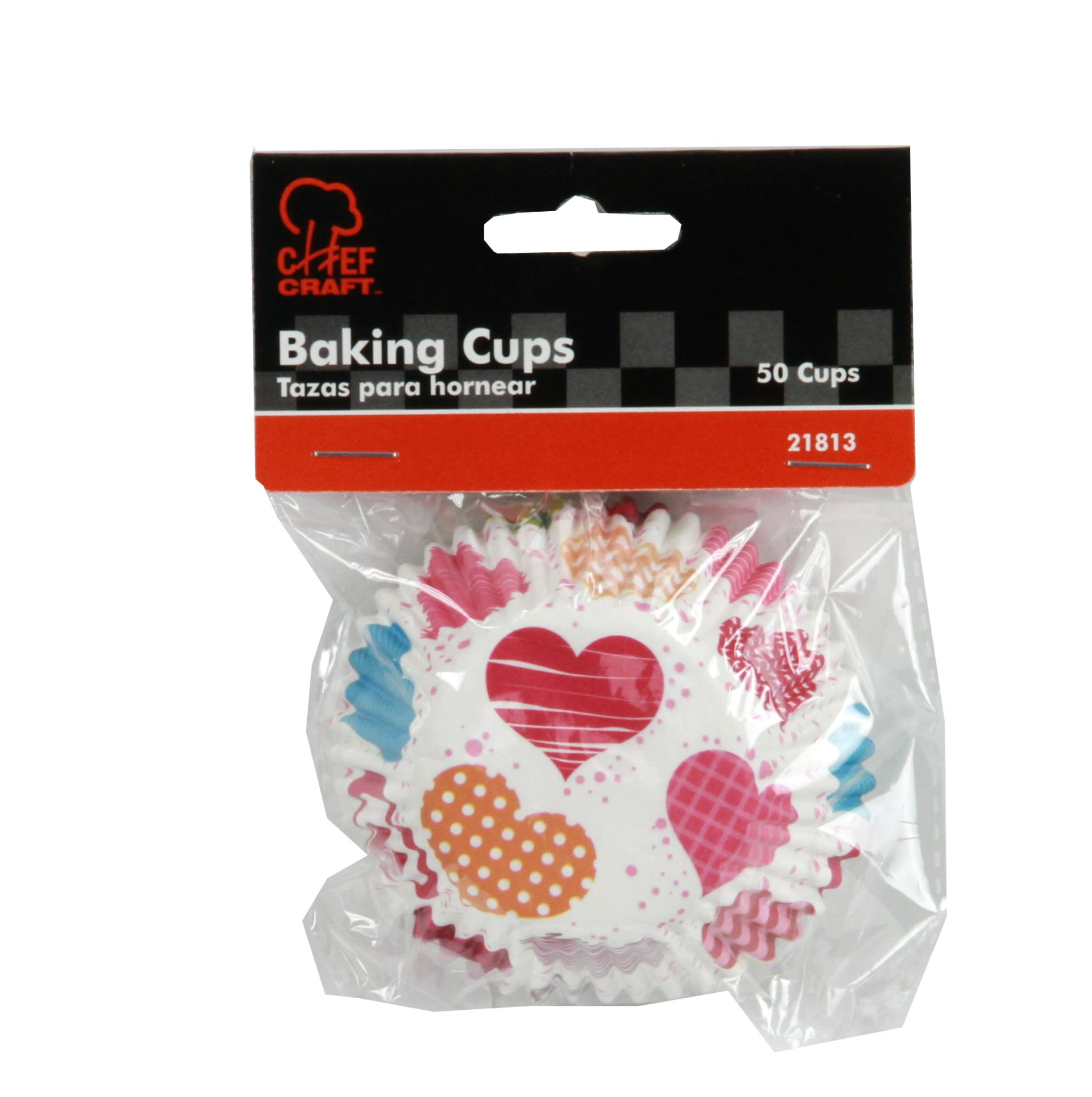 Chef Craft Paper Patterned Cupcake Liners, 50 count, Red/Orange/Yellow/Pink Blue