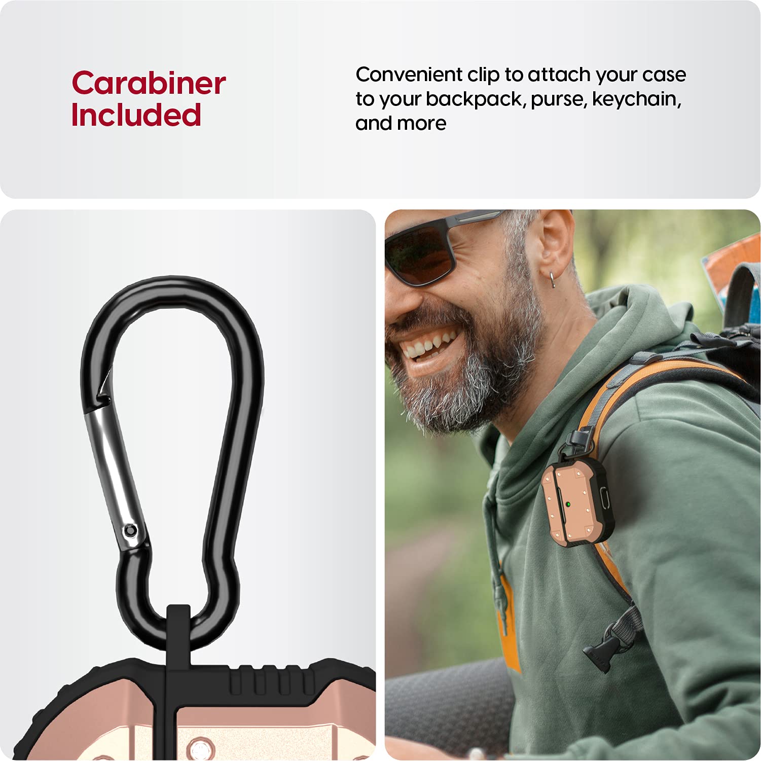 TalkWorks AirPods Pro Case - Rugged, Protective and Secure Hard Case Cover with Carabiner Clip and Visible LED Charging Indicator - Wireless Charging Compatible for Apple AirPods - Rose, (04991)