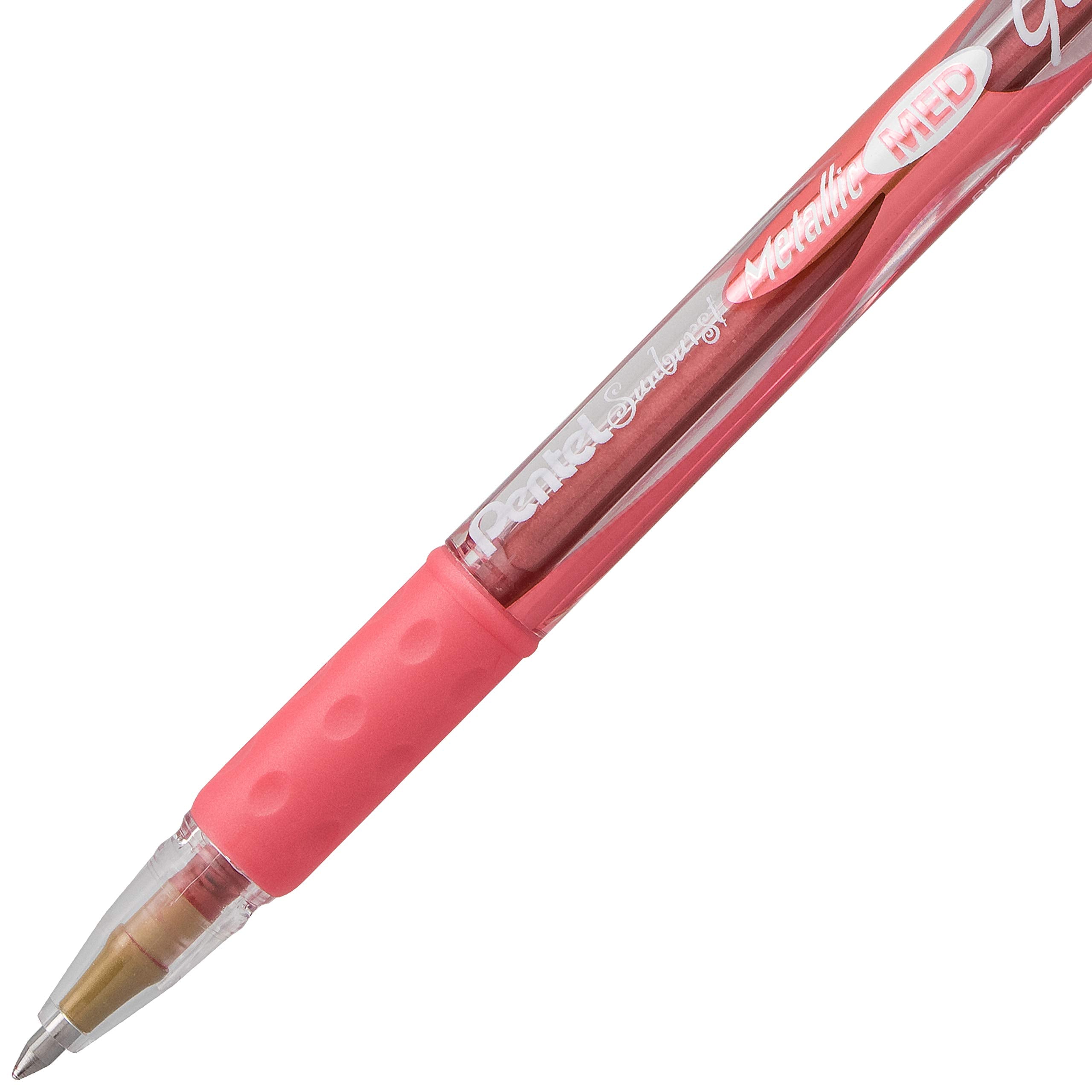 Pentel Sunburst Metallic Gel Pen, Medium Line, Permanent, Assorted Ink, 5 Pack (K908MBP5M)