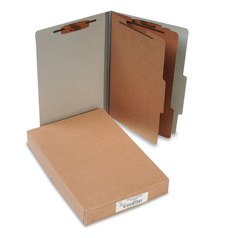 ACCO 16056 ACCO Pressboard 25-Point Classification Folders, Lgl, 6-Section, Mist GY, 10/Box