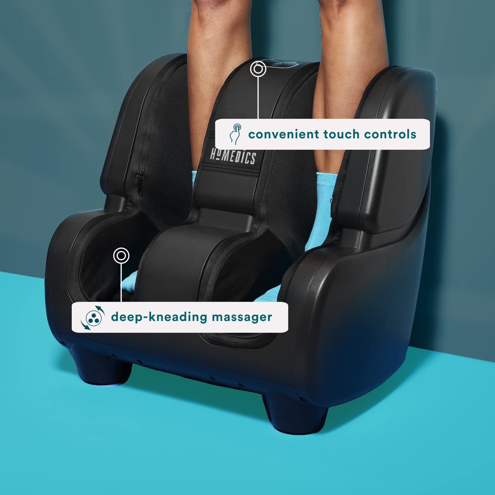 Homedics Foot and Calf Massager, Deep Kneading Rolling Massage with 4 Programs, 3 Intensities, Adjustable Tilt for Comfort & Washable Liners. Foot Massager Machine That Hits The Calf at The Same time