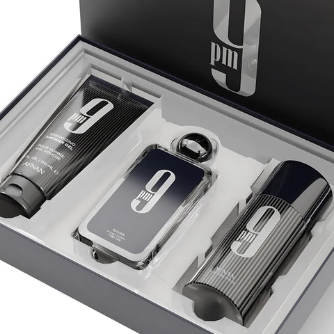 Afnan 9 PM Luxury Perfume Gift Set – Eau De Parfum (3.4 Oz), Deodorant (5.0 Oz), Shower Gel (5.0 Oz)