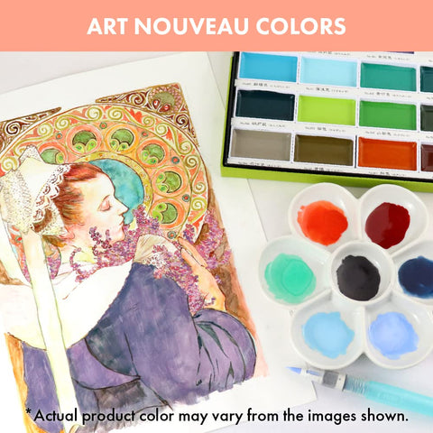 Kuretake GANSAI TAMBI Watercolor Paint Set 24 Colors II - Art Nouveau, Professional-Quality Art Supplies for Artists Adult Painting Sketching, Non-Toxic, Made in Japan