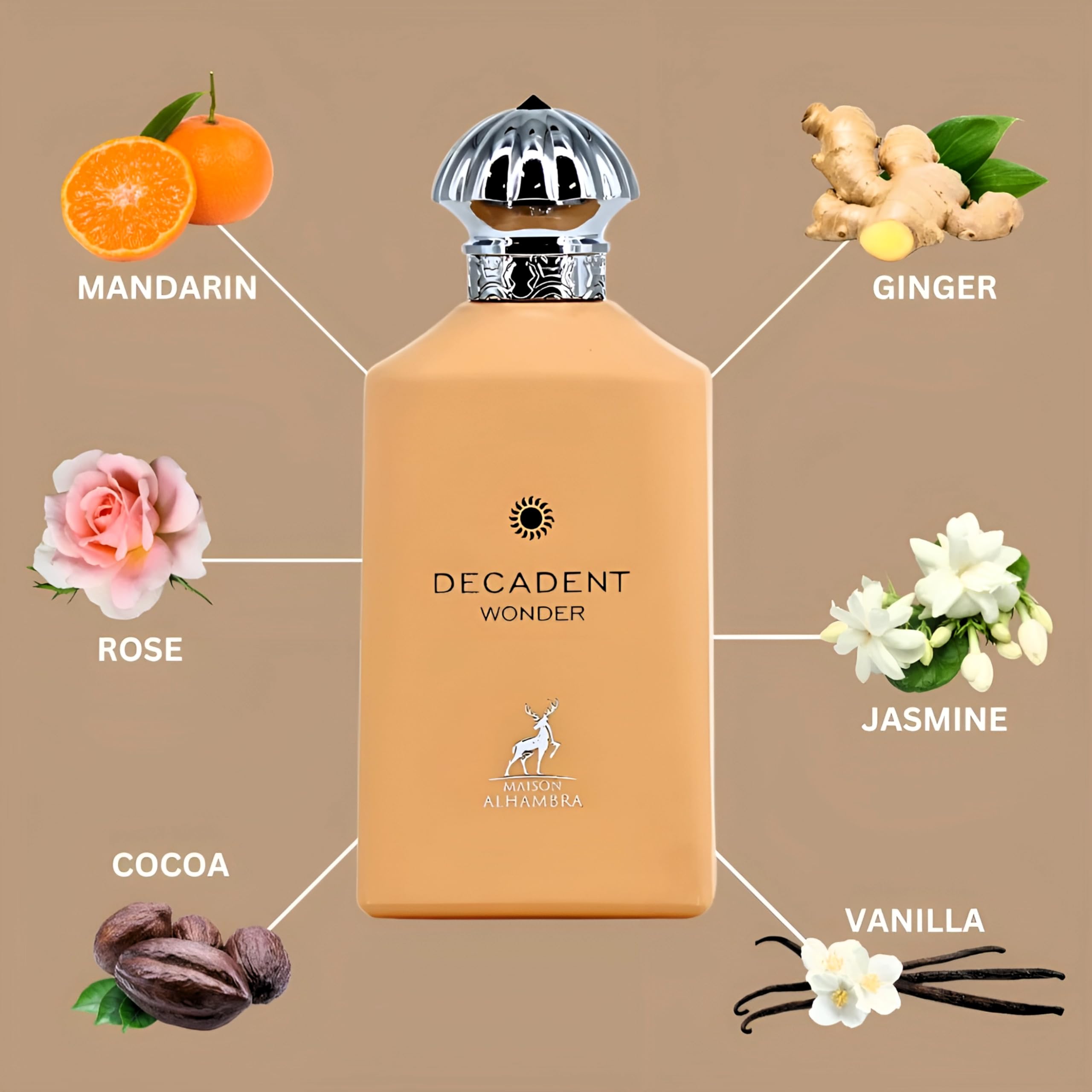 Maison Alhambra Decadent Wonder Eau De Parfum Spray - 100Ml (3.4 oZ), Lively Blend of Citrus, Spice & Floral Elegance with Indulgent Vanilla, Rum & Cocoa Finish, Long-Lasting Fragrance for Women & Men