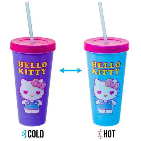 Silver Buffalo Sanrio Hello Kitty Summertime Gardening 4-Pack Color Changing Plastic Tumblers Includes Lid and Straw, 24 Ounces