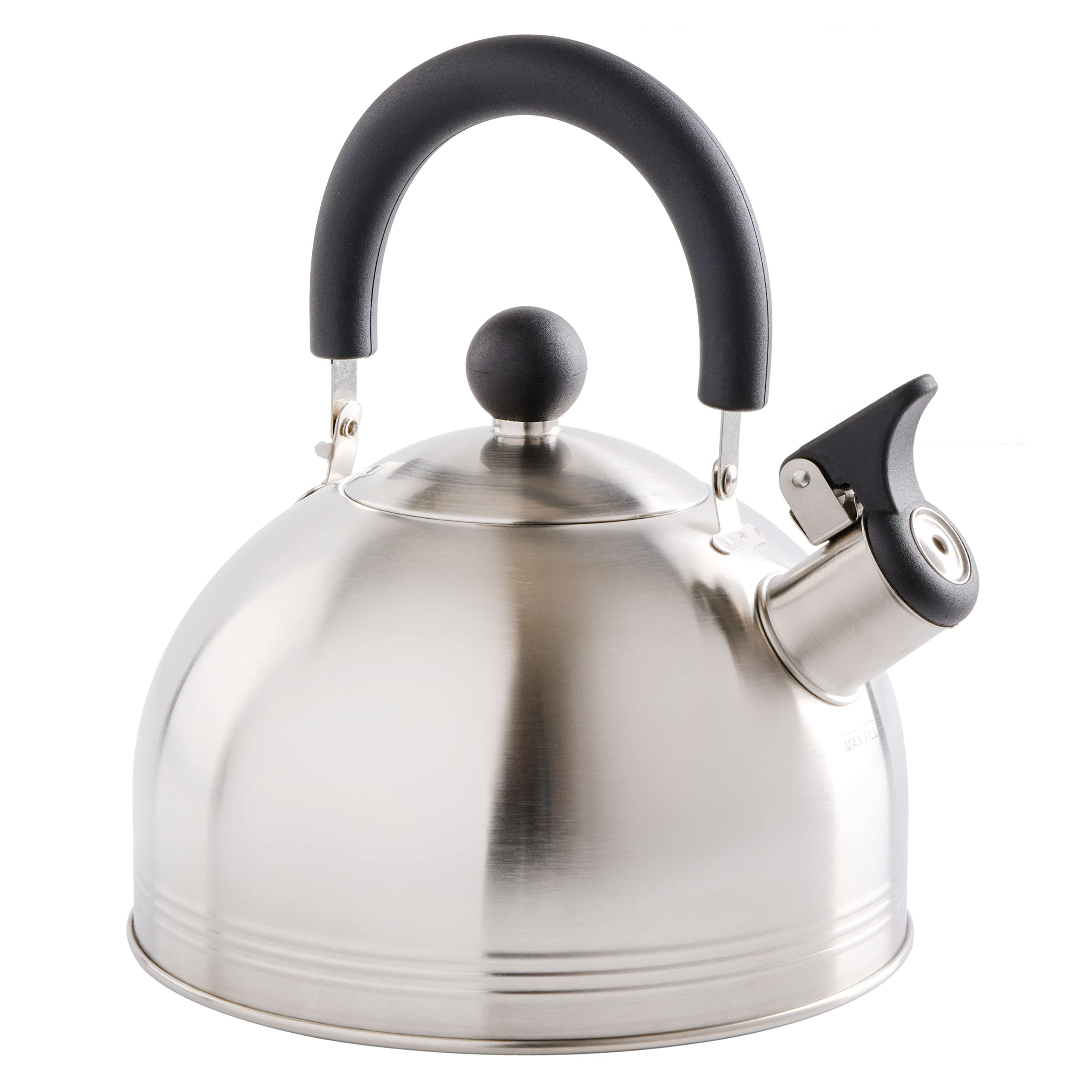 Mr. Coffee Carterton Stainless Steel Whistling Tea Kettle – 1.5-Quart Capacity, Mirror Polish Finish, Durable Tea Kettle for Stovetop, Fast Boiling, Easy Pouring