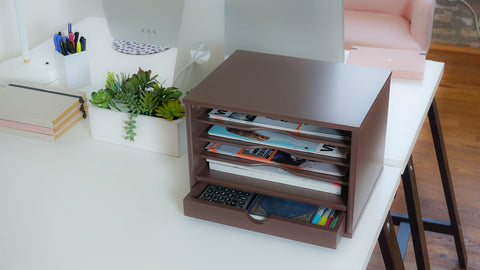 Victor Wood Desktop Organizer with Closing Door, 4720 (Brown Mocha)