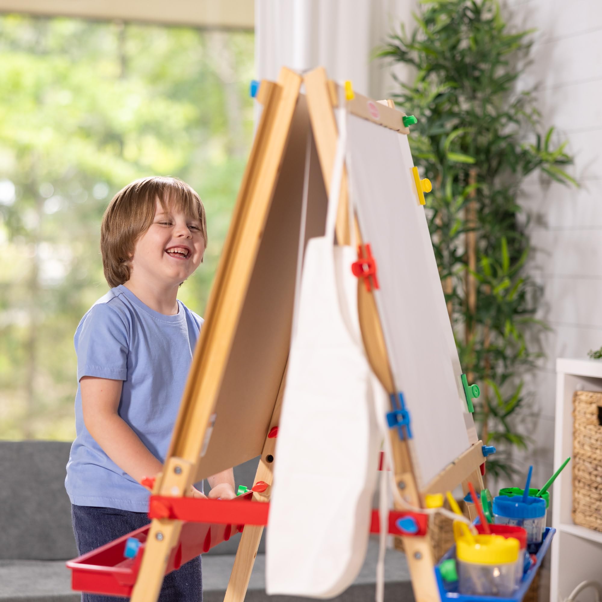 Melissa & Doug Deluxe Standing Art Easel - Dry-Erase Board, Chalkboard, Paper Roller