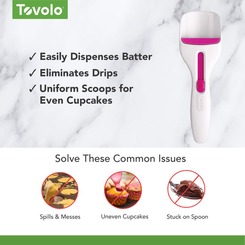 Tovolo Cupcake Scoop Batter Dispenser for Cupcakes Muffins Pancakes and Cookie Dough, Easy to Clean Batter Scoop Slide Dispenses Quicker for Even Size Baked Goods Kitchen Gadget, Fuchsia
