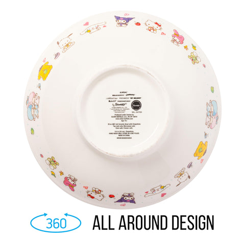 Silver Buffalo Hello Kitty and Friends Little Twin Stars, Pompompurin, Pochacco, Cinnamoroll, Kuromi, My Melody, and Keroppi Ceramic Ramen Noodle Rice Bowl with Chopsticks, Microwave Safe, 30 Ounces