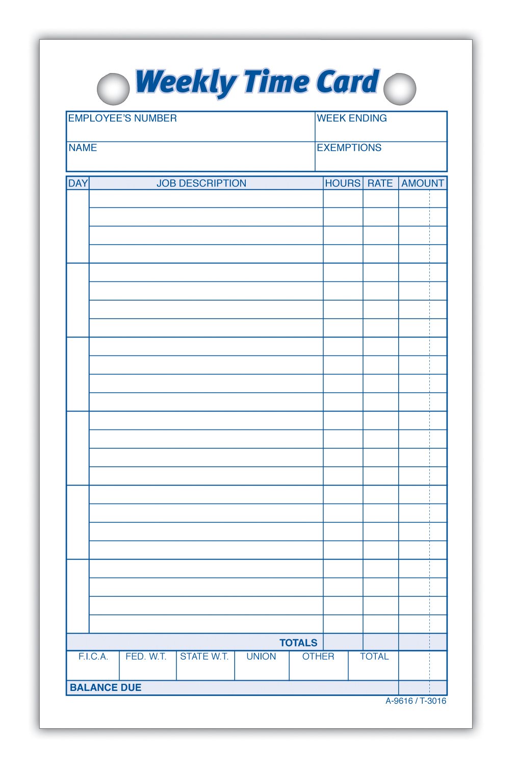 Adams Weekly Time Cards, 1-Sided, 4.25 x 6.75 Inches, White Index Bristol Paper, 100 Cards Per Pack (9616ABF)