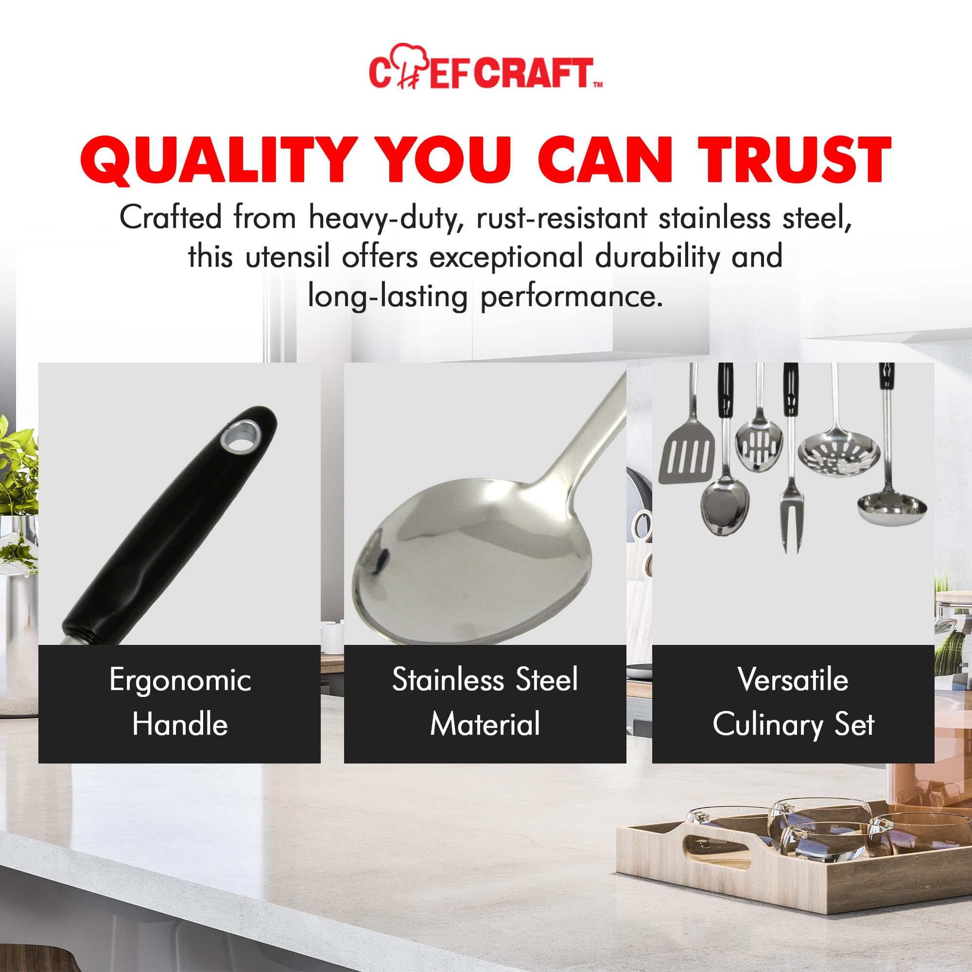 Chef Craft Select Heavy Duty Basting Spoon, 12 inch, Stainless Steel