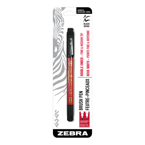 Zebra Pen, Zensations Brush Pen, Double Ended Fine & Medium Tip, Water-Based Pigment Ink, Brush Pen Tip Allows for Thick and Thin Lines in One Expressive Tool, Japanese Design, 1-Pack (01511)