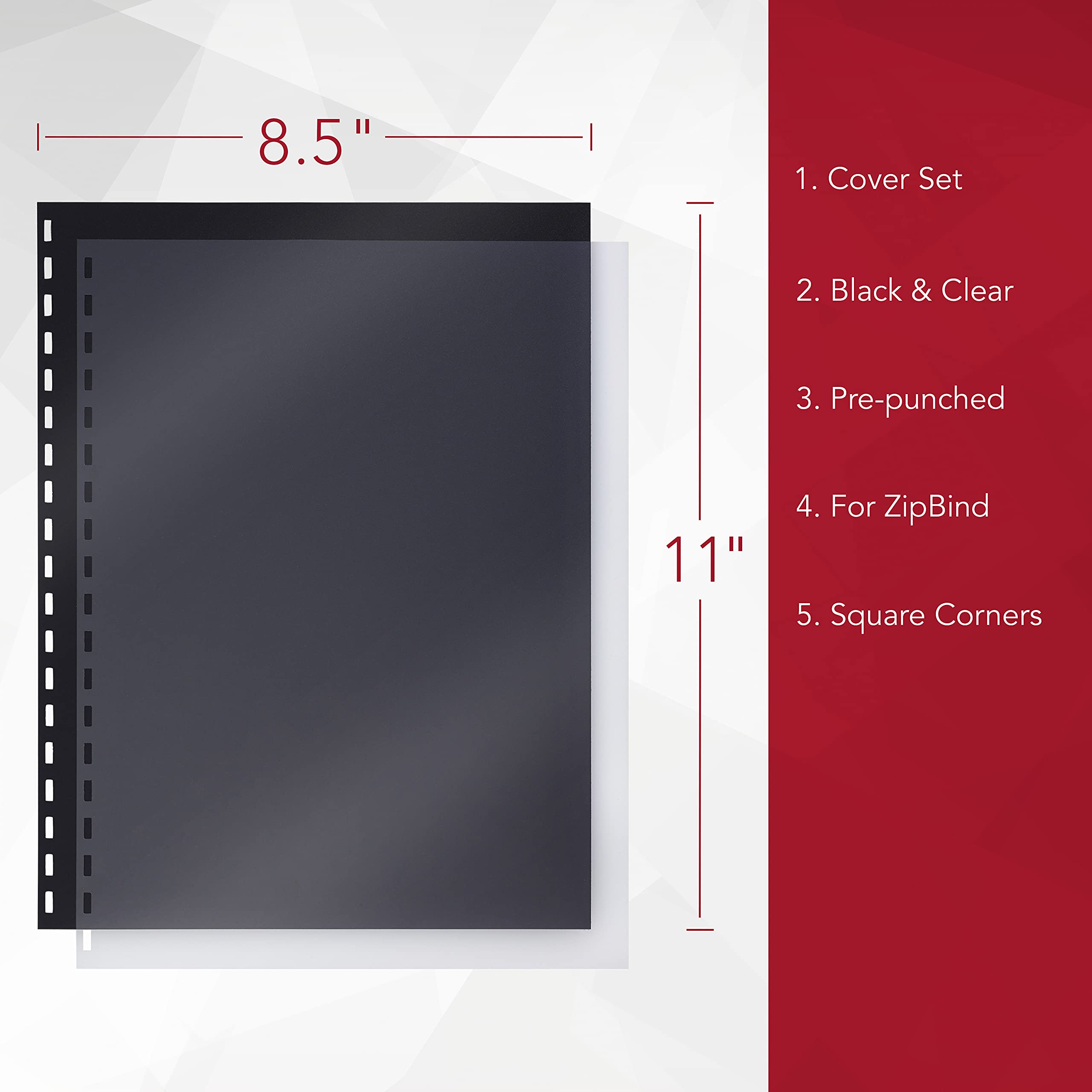 GBC ZipBind Pre-Punched Cover Set, Clear/Black, 10-Pack (26003)
