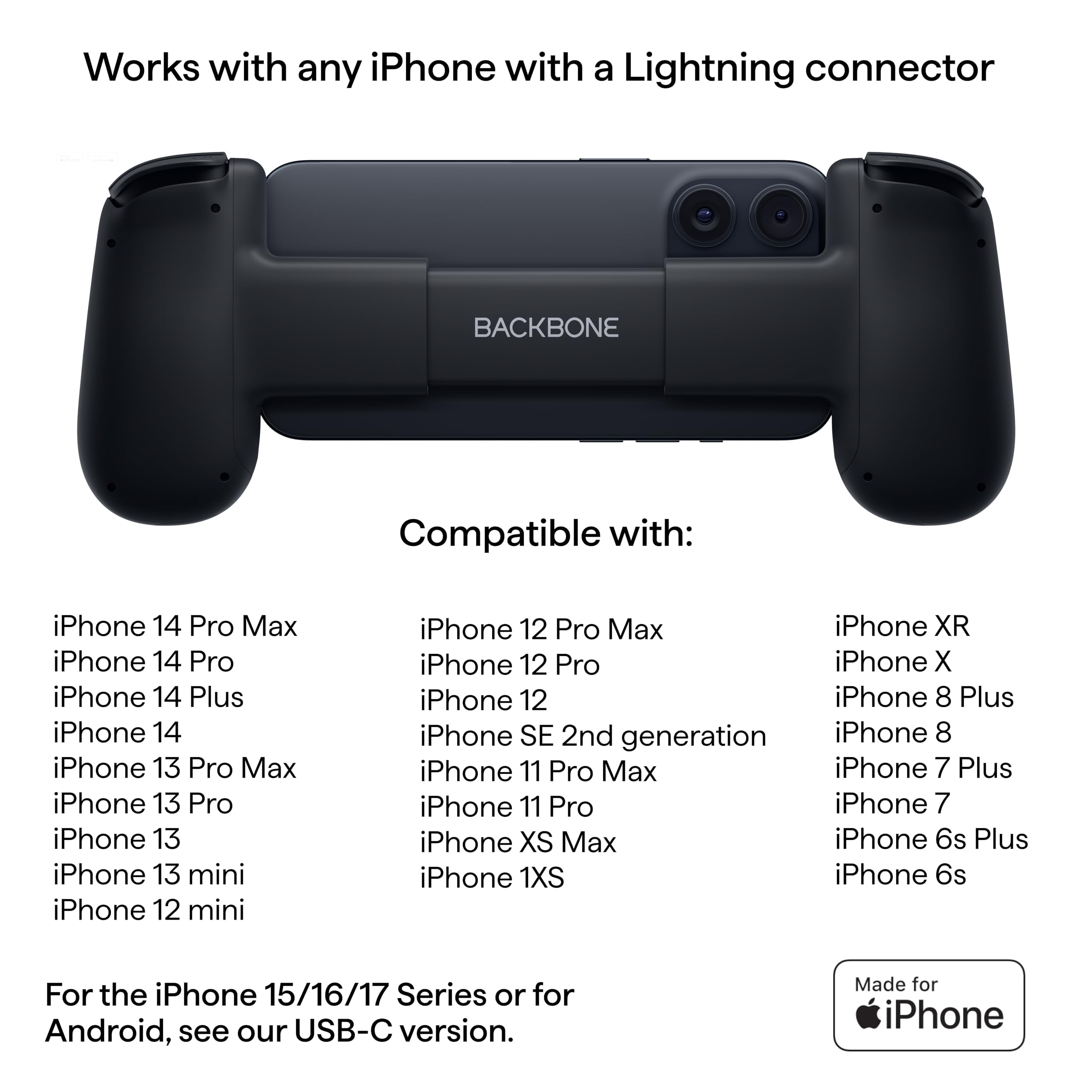 BACKBONE One Mobile Gaming Controller for iPhone 14 & Older (Lightning) 2nd Gen, Phone Controller, Play Xbox, PlayStation, PC, App Games & More (With 3 Months of Apple Arcade Access)