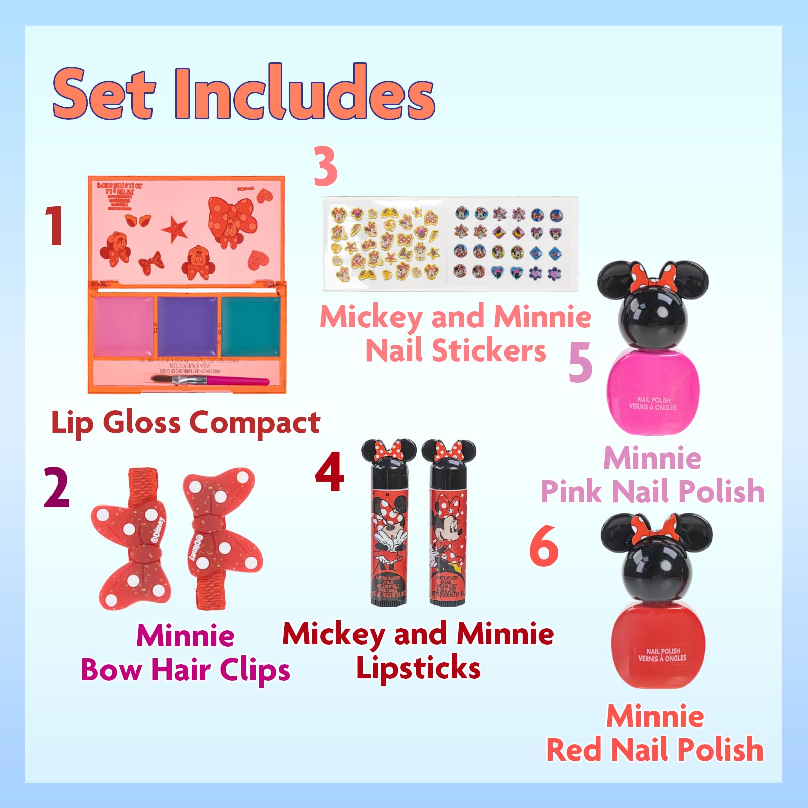 Disney Minnie Mouse Cosmetic Makeup Gift Bag Set Includes Lip Gloss, Nail Polish & Hair Accessories for Kids Girls Ages 3+ by Townley Girl