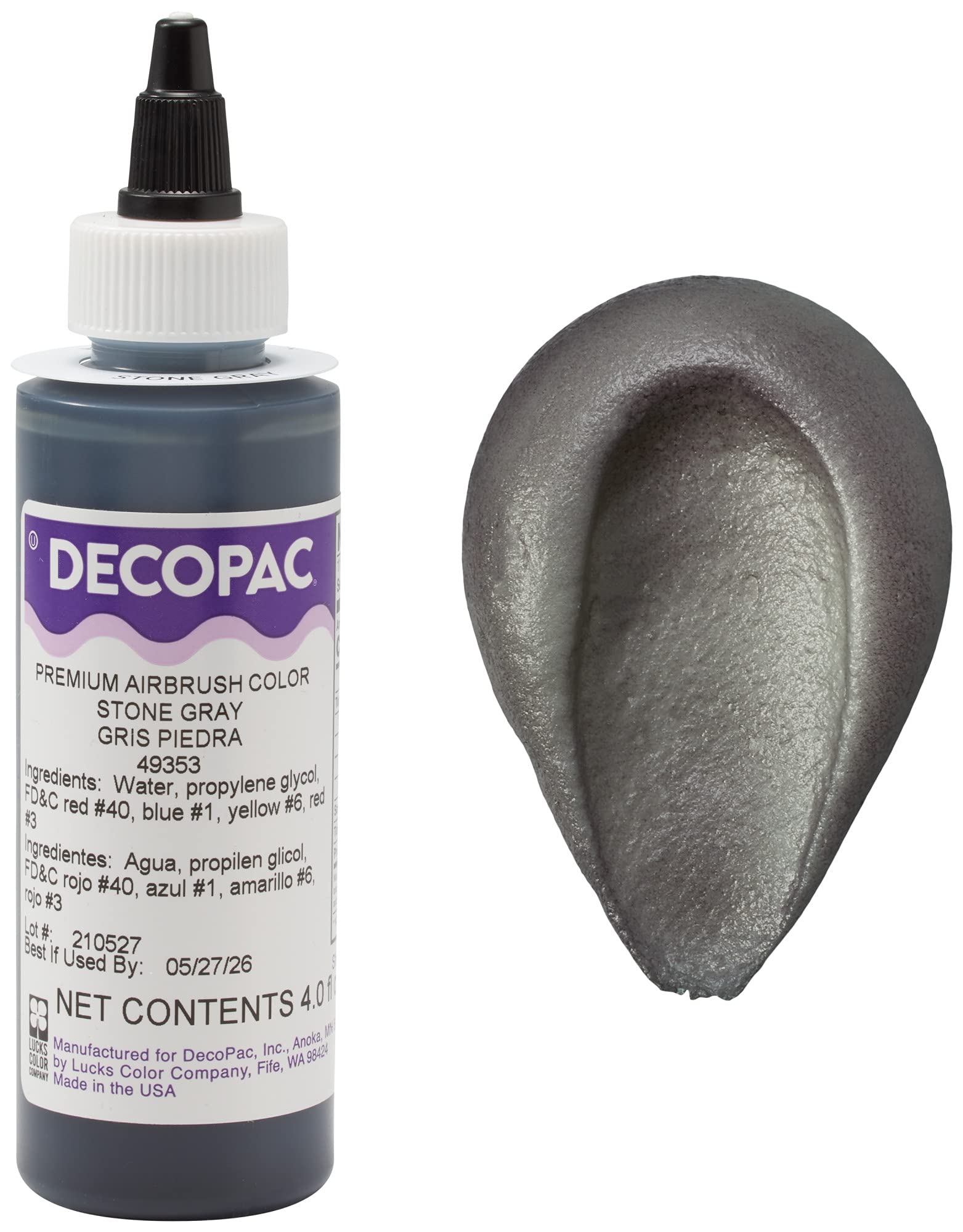 DECOPAC Food Coloring, Airbrush Food Color, Edible Airbrush For Cake Decorating, Cookie Airbrush Coloring, Food Airbrush Kit Add-on, Airbrushes For Cake Decorating 4 Fl Oz - Stone Grey
