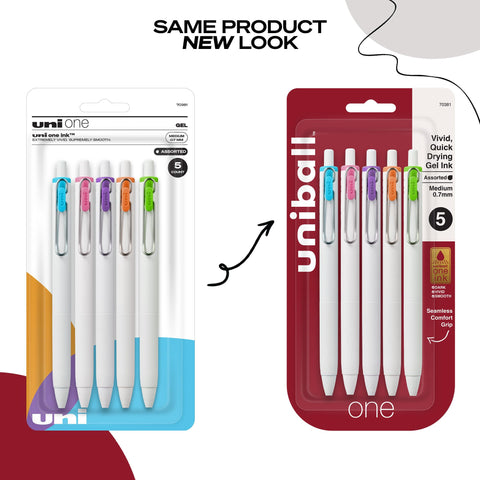 uniball one Retractable Gel Pens, Medium Point (0.7mm), Assorted Ink, 5 Pack