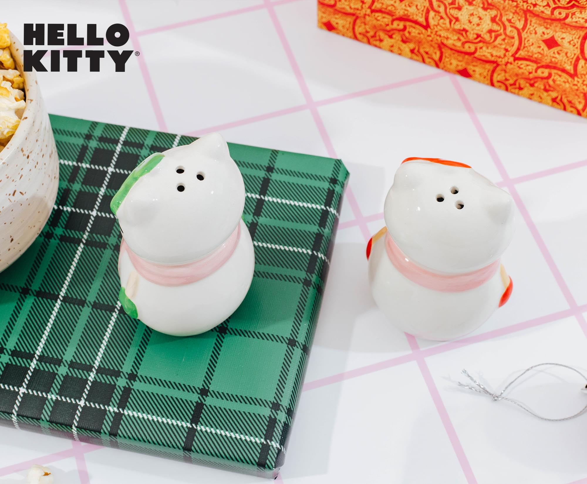 Silver Buffalo Sanrio Hello Kitty Snowman Ceramic Salt and Pepper Shaker Set, 5” x 2” x 3.5”