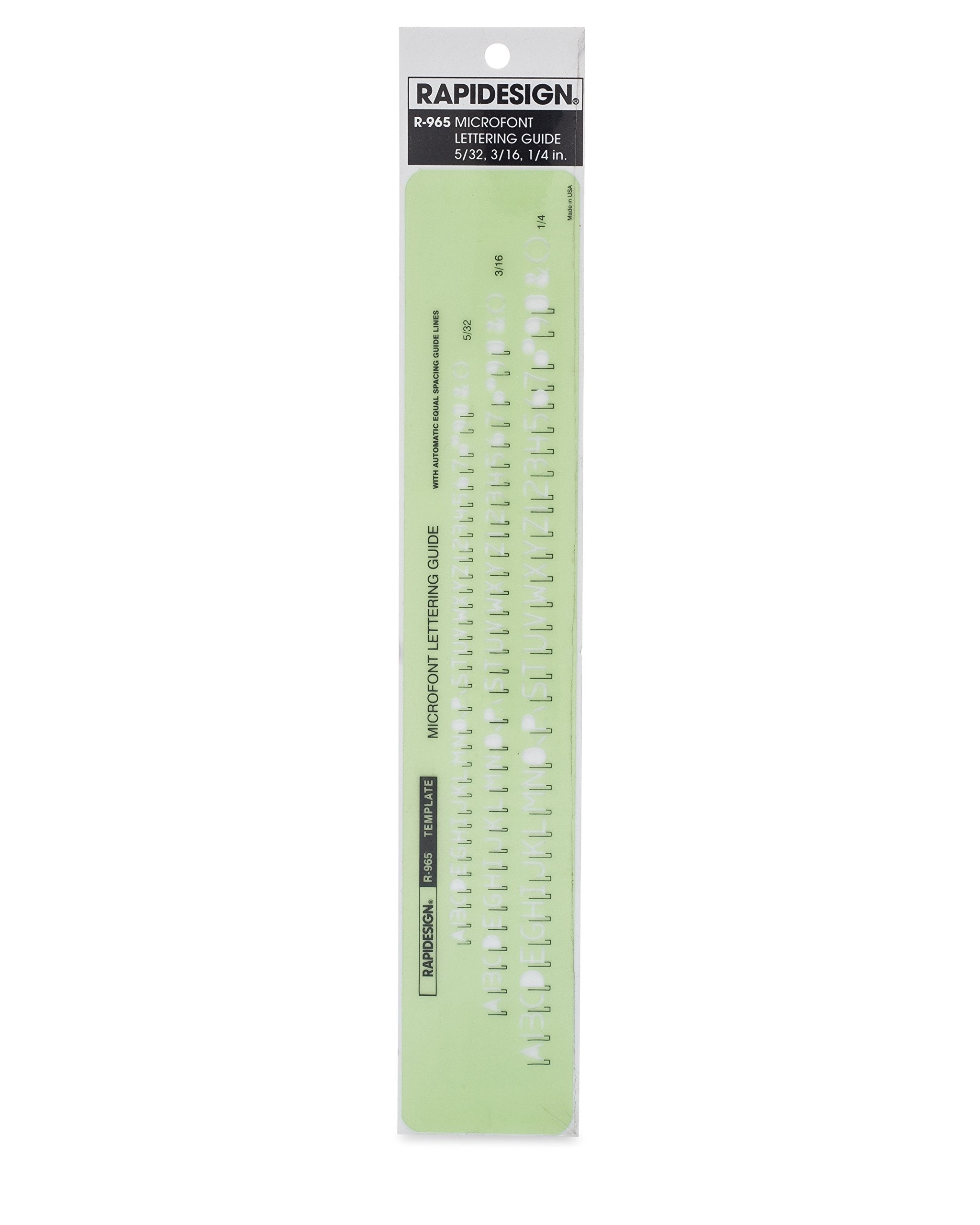 Rapidesign Microfont Letter and Number Template, 5/32, 3/16, 1/4 Inch Sizes, 1 Each (R965)