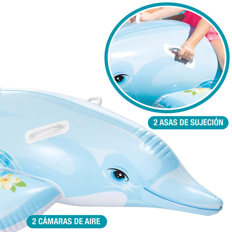 Intex Childrens Inflatable Ride On Lil Dolphin Swimming Pool Fun Accessory, Lite Blue