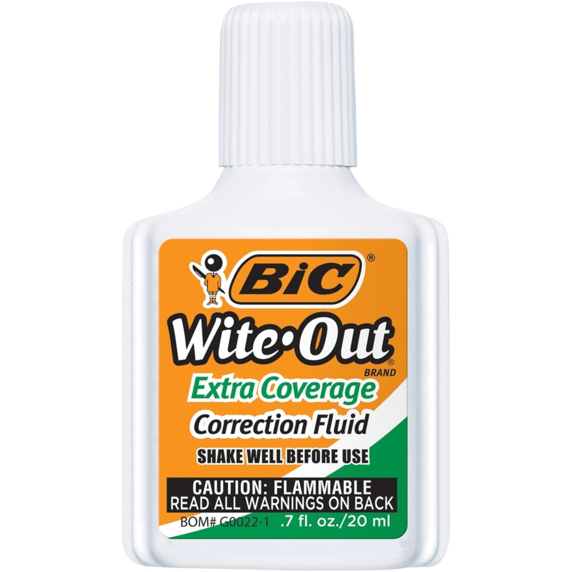 BIC Wite-Out Extra Coverage Correction Fluid, 20 mL Bottles, White, Pack Of 2