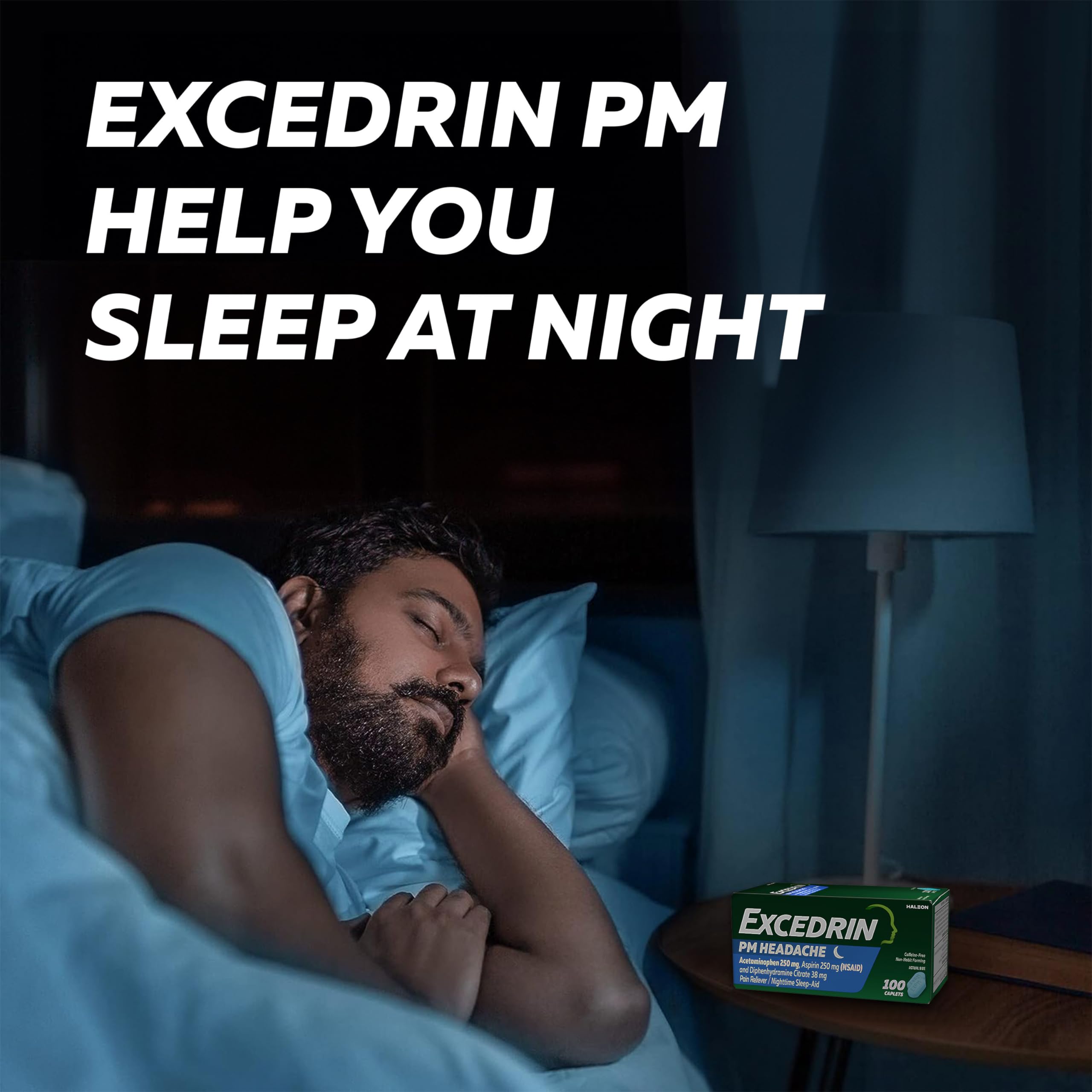 Excedrin PM for Headache Relief, Acetaminophen 250mg, Aspirin 250mg, Diphenhydramine Citrate 38mg, Pain Reliever, Nighttime Sleep-Aid, 24 Count