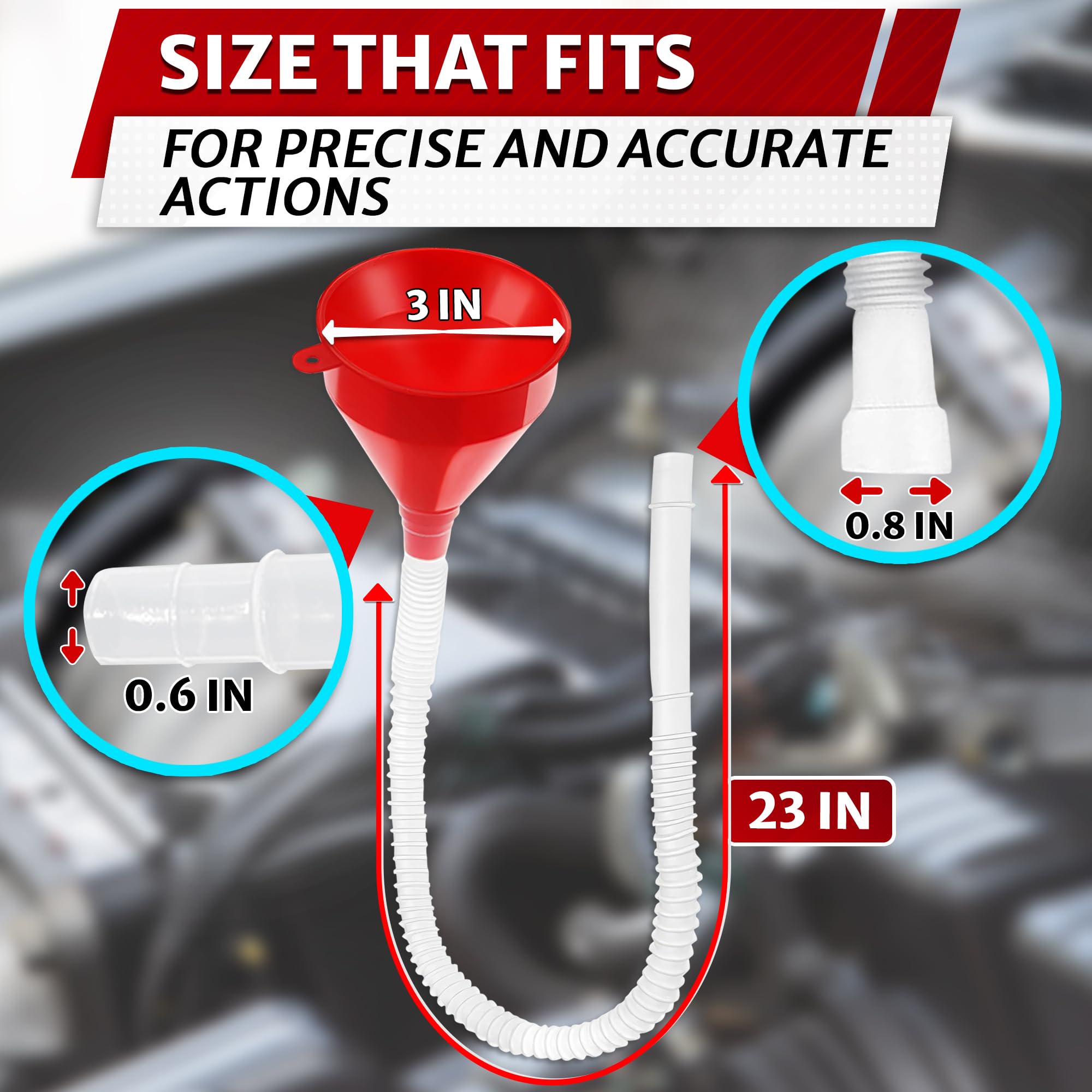 3'' Wide 23'' Long Funnel with Hose – Flexible, Reusable, No Leak Design Featuring Elastic Long Hose | Long Funnel for Transmission Fluid for Oil, Gas, Coolant, Automotive and Garage Applications