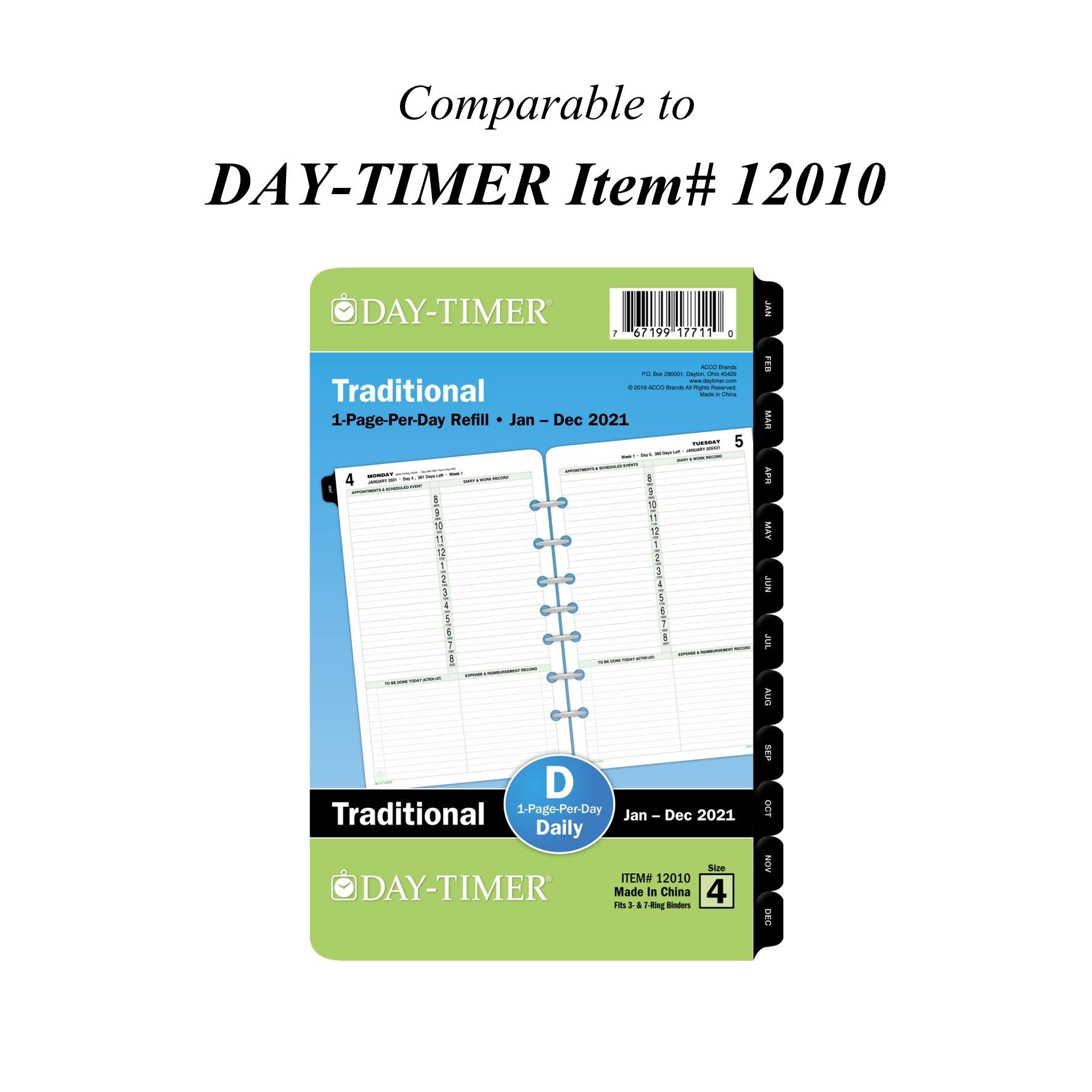 2021 Daily Planner Refill by AT-A-GLANCE, 12010 Day-Timer, 5-1/2" x 8-1/2", Size 4, One Page per Day (481-125-21)