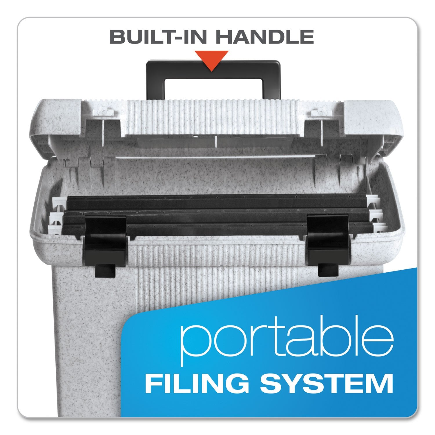 Pendaflex Portable File Box with File Rails, Hinged Lid with Double Latch Closure, Black, Includes 3 Letter Size Hanging Folders (41732)