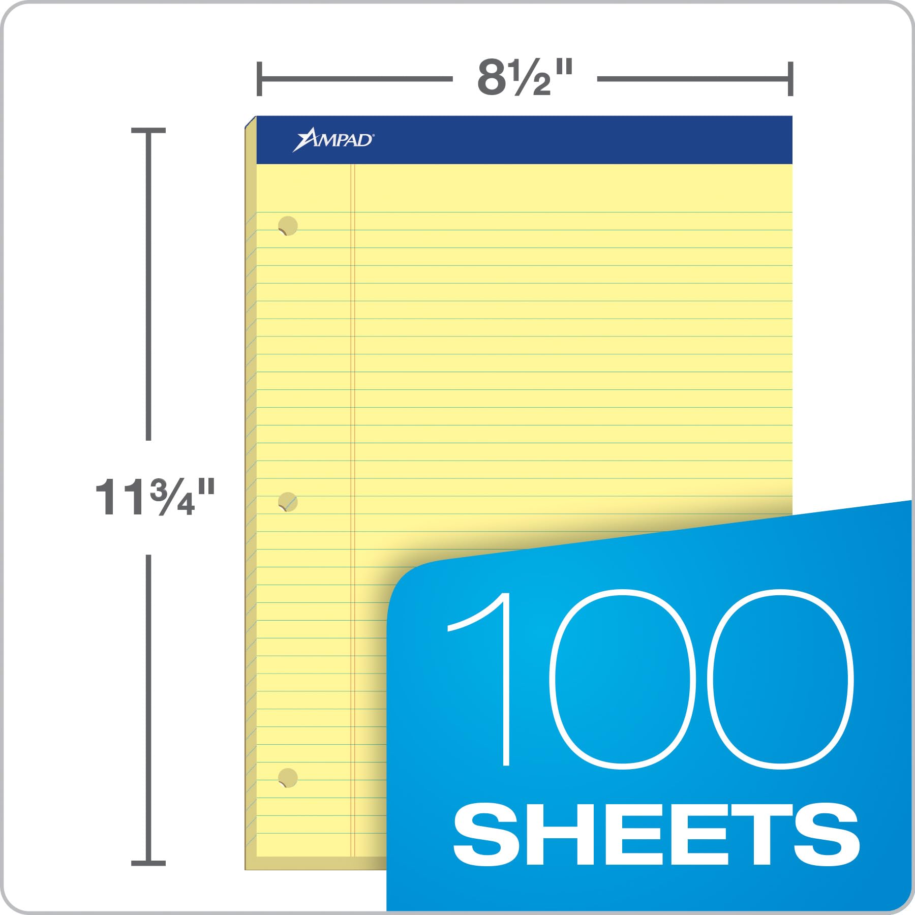 Ampad Evidence Dual Ruled Pad, Legal Ruling, Size 8.5 x 11.75 Inches, Canary Paper, 100 Sheets Per Pad (20-243)