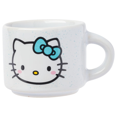 Silver Buffalo Sanrio Hello Kitty Different Colored Bows 4pc Stackable Ceramic Espresso Mug Set with Storage Rack, 3 Ounces