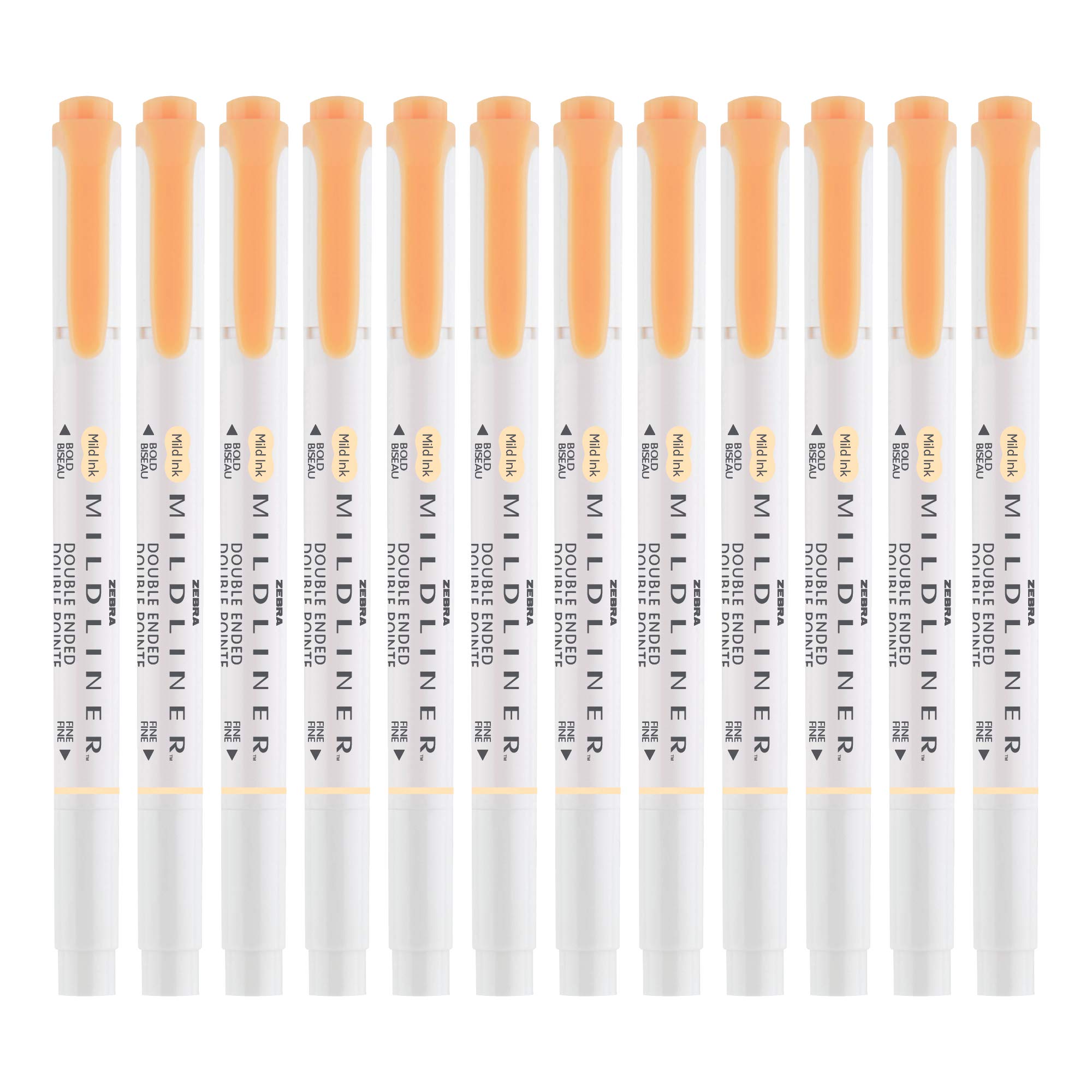 Zebra Pen Mildliner Dual-Tip Highlighters, Broad and Fine Tips, Ideal for Bible Highlighting, No Bleed, School Supplies, Teacher Supplies, and Office Supplies, Mild Orange Ink, 12-Pack (78190upc)