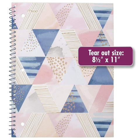Mead Spiral Notebook, 1 Subject, College Ruled Paper, 70 Sheets, 10-1/2" x 7-1/2", Shape It Up, Design Will Vary, 1 Notebook (07152)