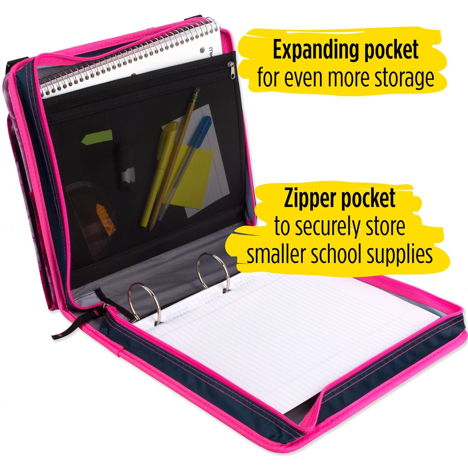 Five Star Sewn Zipper Binder, Fabric, 2 Inch 3 Ring Binder With 4 Inch Capacity, Assorted Colors, Color Selected For You, 1 Count (Pack of 1)