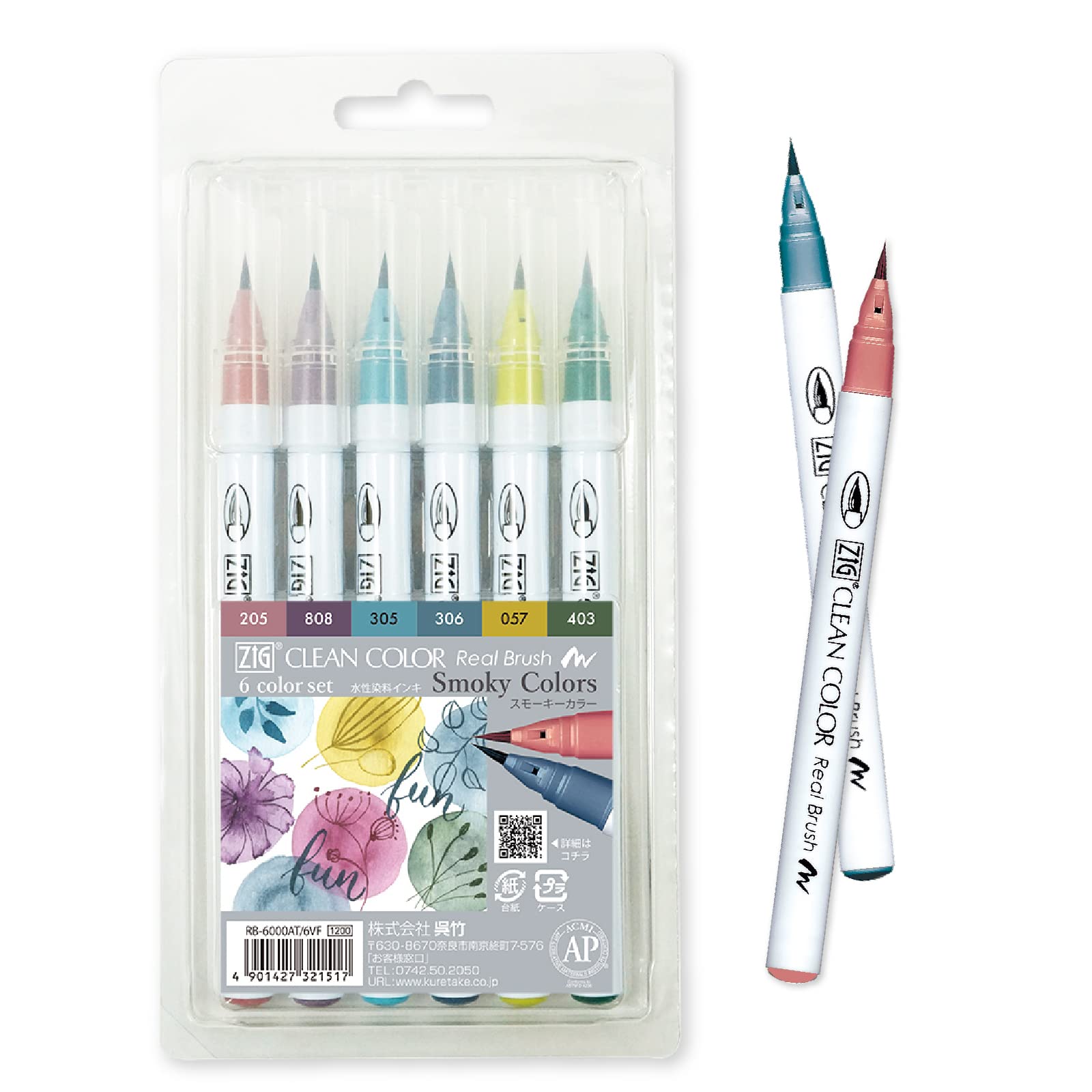 Kuretake ZIG CLEAN COLOR Real Brush 6 colors set Smoky Colors