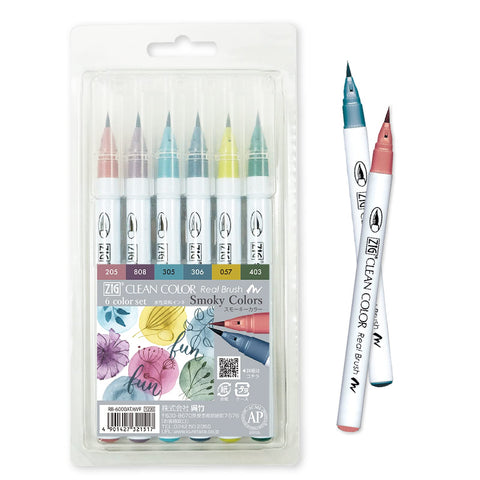 Kuretake ZIG CLEAN COLOR Real Brush 6 colors set Smoky Colors