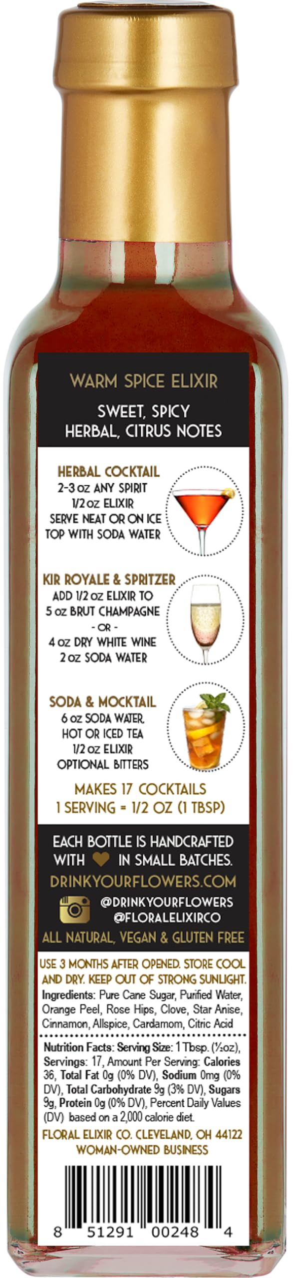 Floral Elixir Co. - All Natural HERB Syrup for Cocktails & Sodas, 8.5 oz (Warm Spice)