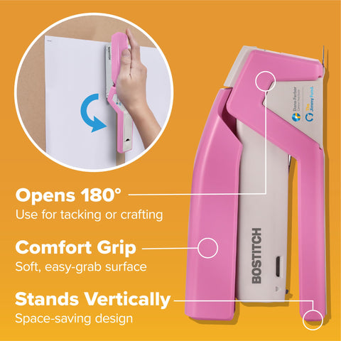 Bostitch Office InCourage Spring-Powered Compact Stapler, 3-in-1, Plastic, Half Strip, 20 Sheet Capacity, BCA Pink (1588)