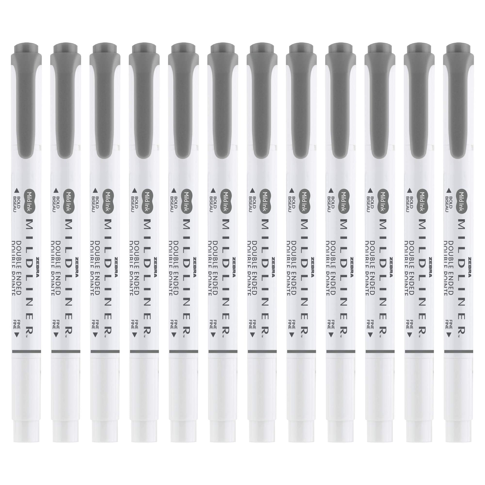 Zebra Pen Mildliner Dual-Tip Highlighters, Broad and Fine Tips, Ideal for Bible Highlighting, No Bleed, School Supplies, Teacher Supplies, and Office Supplies, Mild Dark Gray Ink, 12-Pack (78510upc)