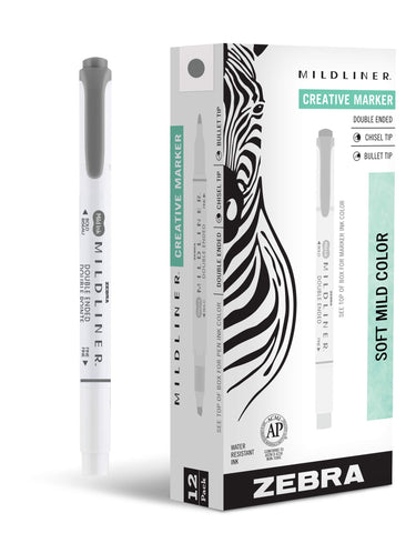 Zebra Pen Mildliner Dual-Tip Highlighters, Broad and Fine Tips, Ideal for Bible Highlighting, No Bleed, School Supplies, Teacher Supplies, and Office Supplies, Mild Dark Gray Ink, 12-Pack (78510upc)