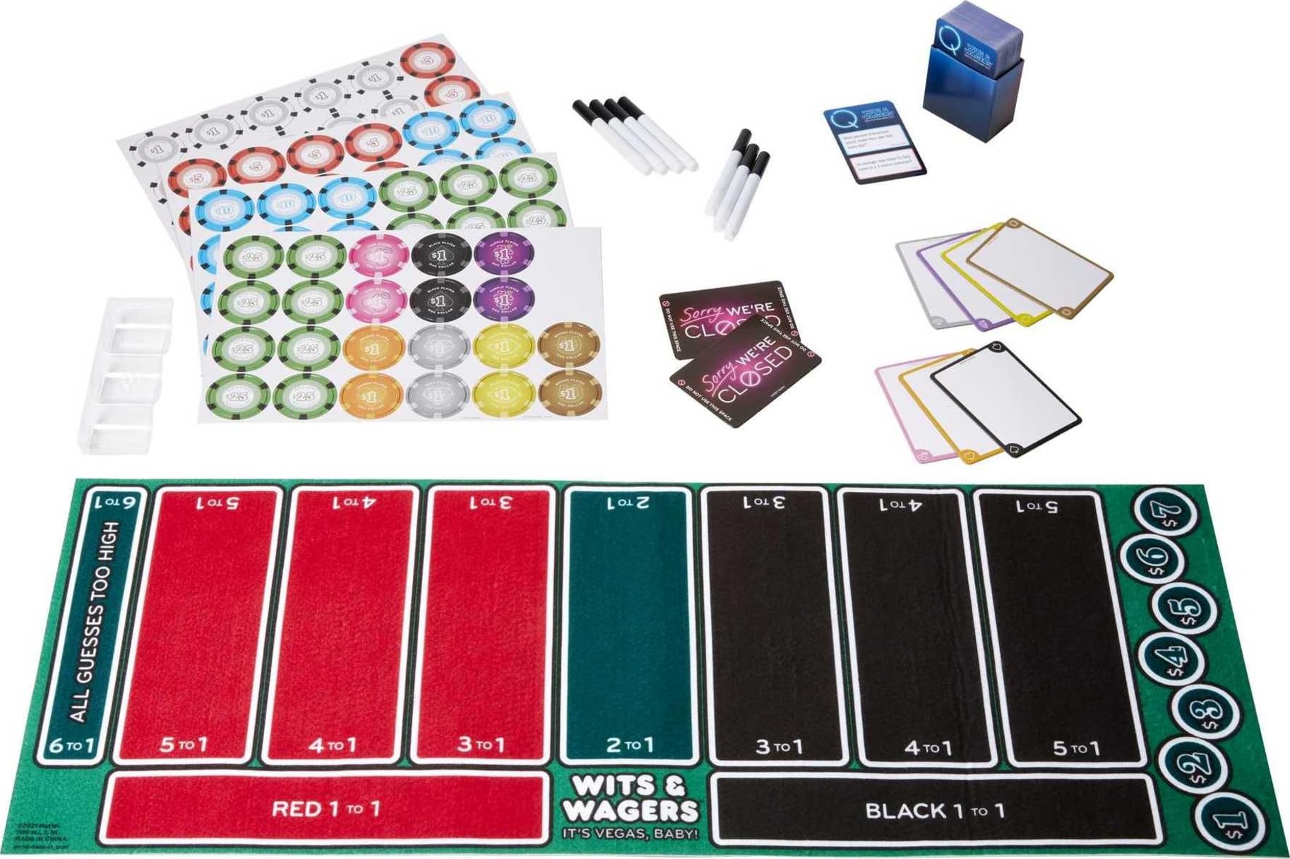 Mattel Games Wits & Wagers Board Game Vegas Edition Party Game with Dry Erase Boards, Markers & Poker Chips for 5+ Players