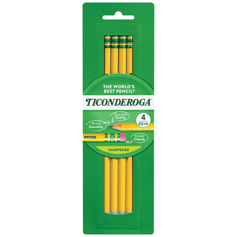 Ticonderoga Wood-Cased Pencils, Pre-Sharpened, 2 HB Soft, Yellow, 4 Count