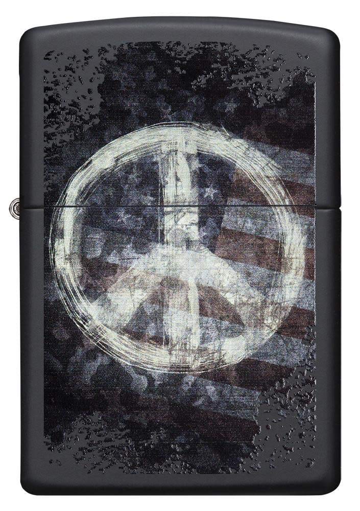 Zippo Peace American Flag Pocket Lighter, Black Matte