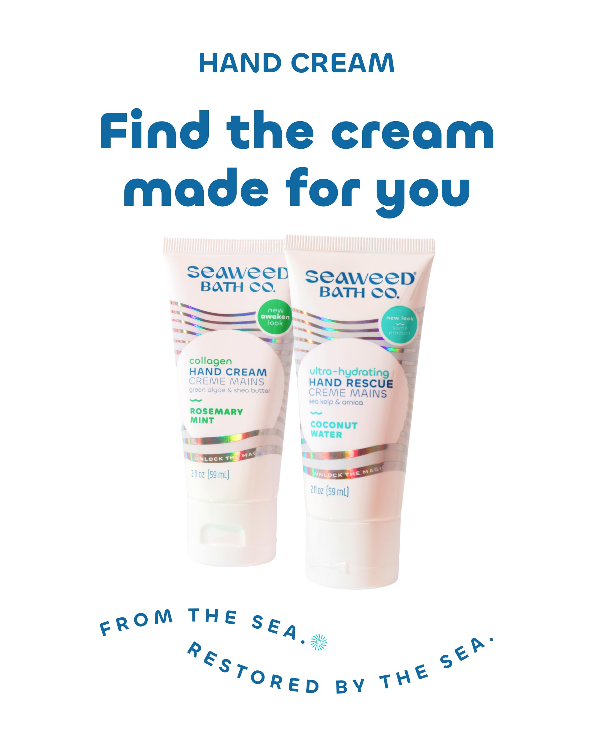 Seaweed Bath Co. Ultra-Hydrating Hand Rescue Moisturizing Cream - Coconut Water Scent - Sustainably Harvested Seaweed, Sea Kelp, Arnica to Soothe Dry, Rough Skin - 2 oz