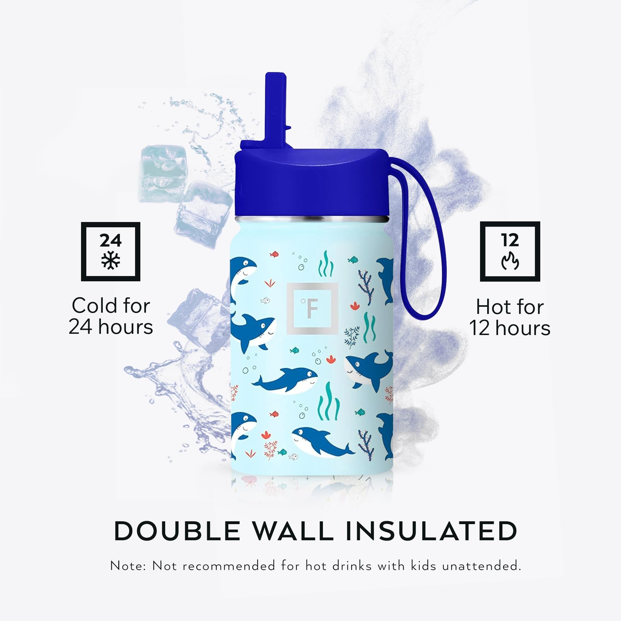 IRON °FLASK Kids Water Bottle - Straw Lid, 20 Name Stickers, Vacuum Insulated Stainless Steel, Double Walled Tumbler Travel Cup, Mug - Construction Zone, 14 Oz