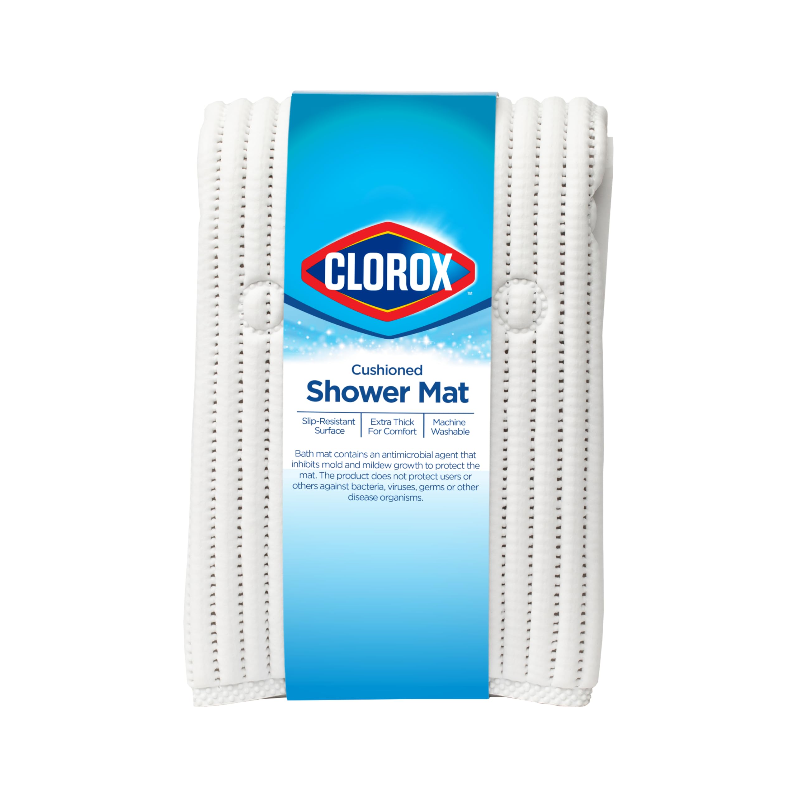 Duck Brand Clorox Cushioned Shower Mat, Non Slip Bathtub Mat with Suction Cups, 21 Inches x 21 Inches, White
