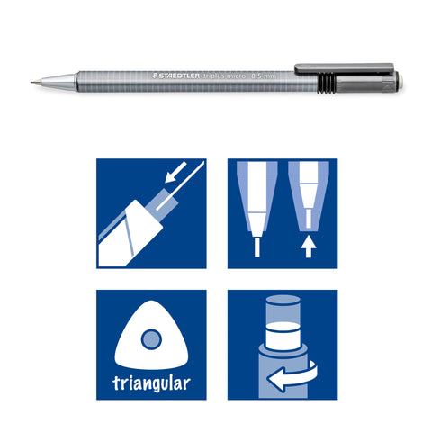 STAEDTLER Triplus Micro Mechanical Pencils (#2) 0.5mm lead, Retractable with Twist Eraser, Ergonomic Triangular Grip for Writing, Drawing & Drafting, 3-Pack