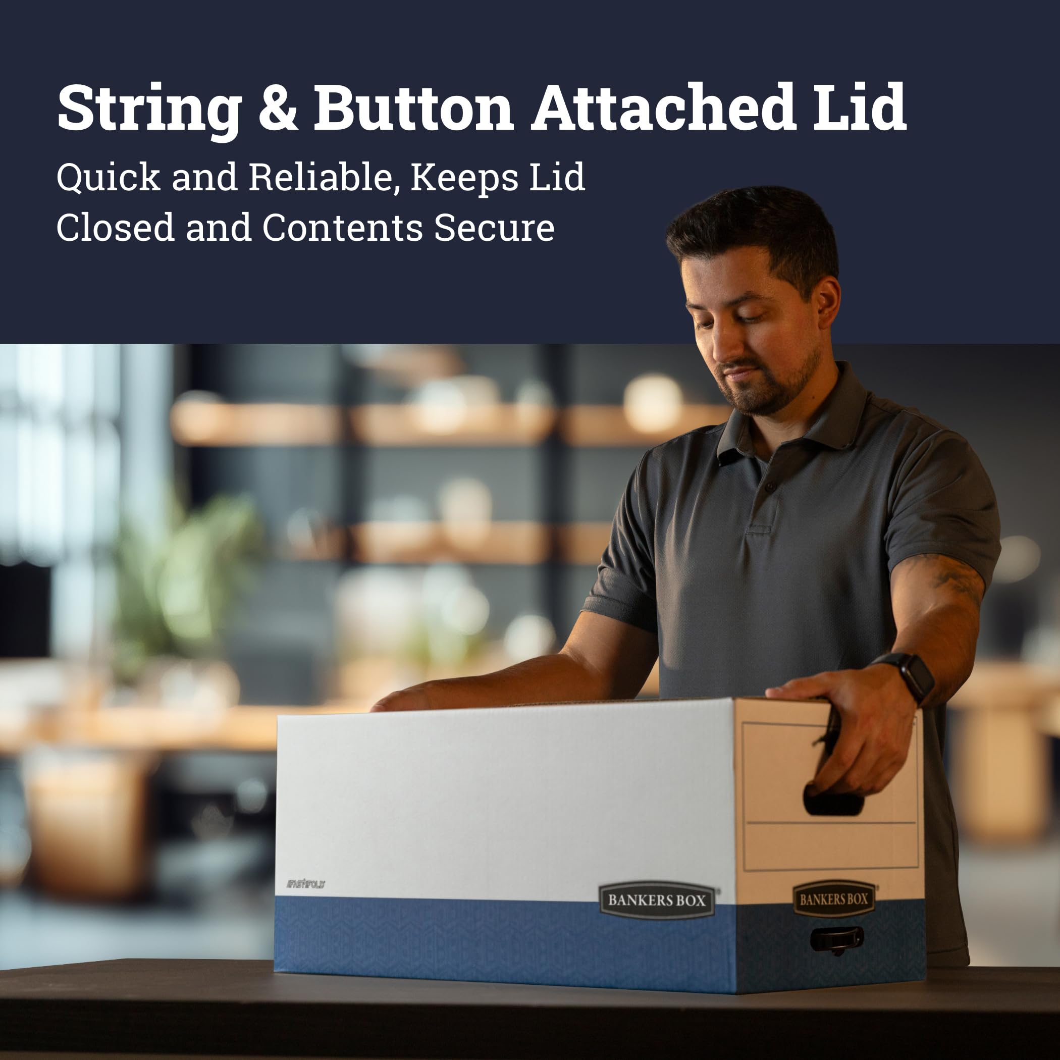 Bankers Box 12-Pack Heavy-Duty String & Button File Storage Box, FastFold Assembly, Letter, STOR/FILE, (00011)