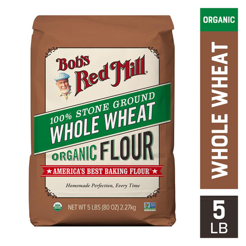 Bob's Red Mill Organic Whole Wheat Flour, 5lb (Pack of 1) - Non GMO, Whole Grain, Vegan, Kosher